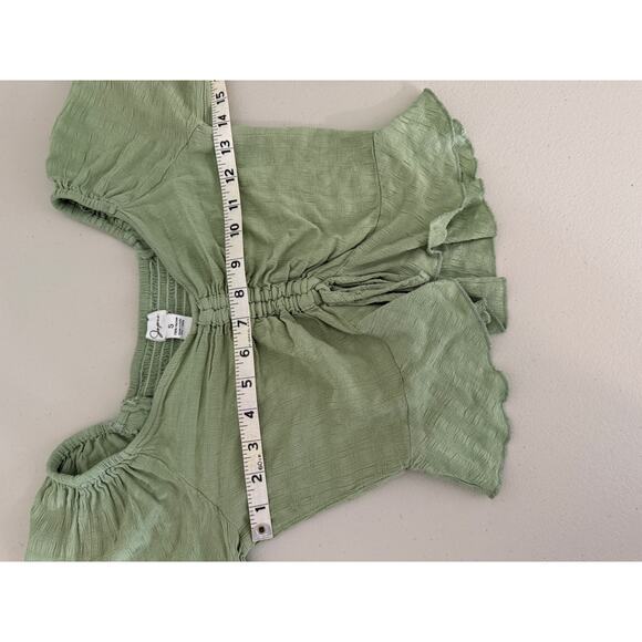 Light Sage Green Gathered Smocked Renfest Fairycore Milkmaid Top Small - Picture 6 of 7